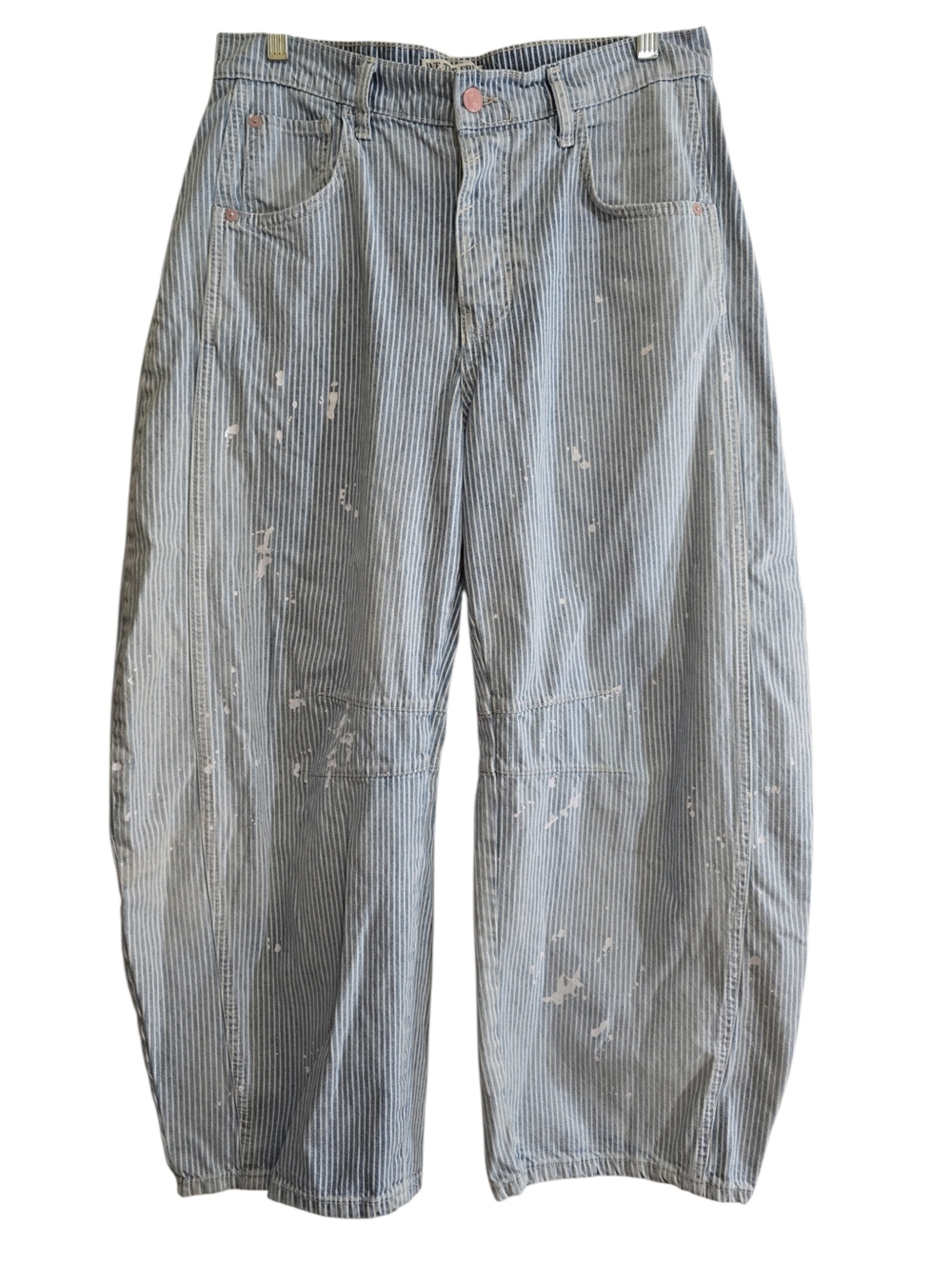 We The Free People Lucky You Mid-rise Barrel Jeans 28 Railroad Tracks Striped - Picture 5 of 11
